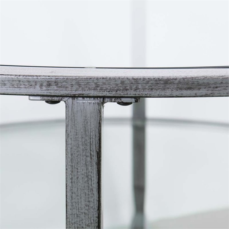 Maklaine Modern Round Glass Top Coffee Table in Silver Finish