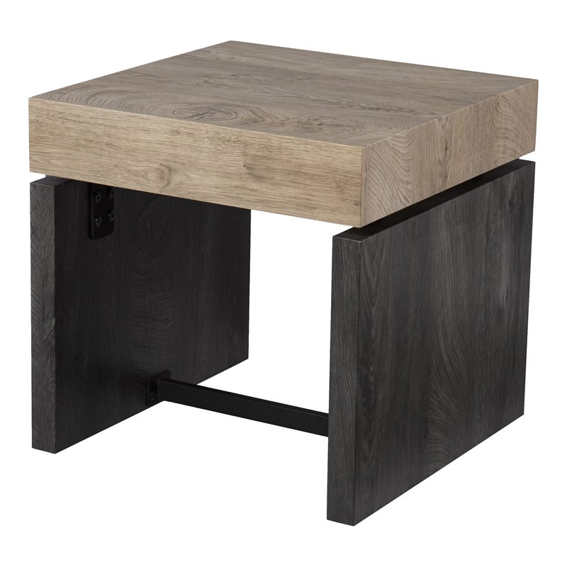Maklaine Modern Engineered Wood End Table in Natural-Black Finish