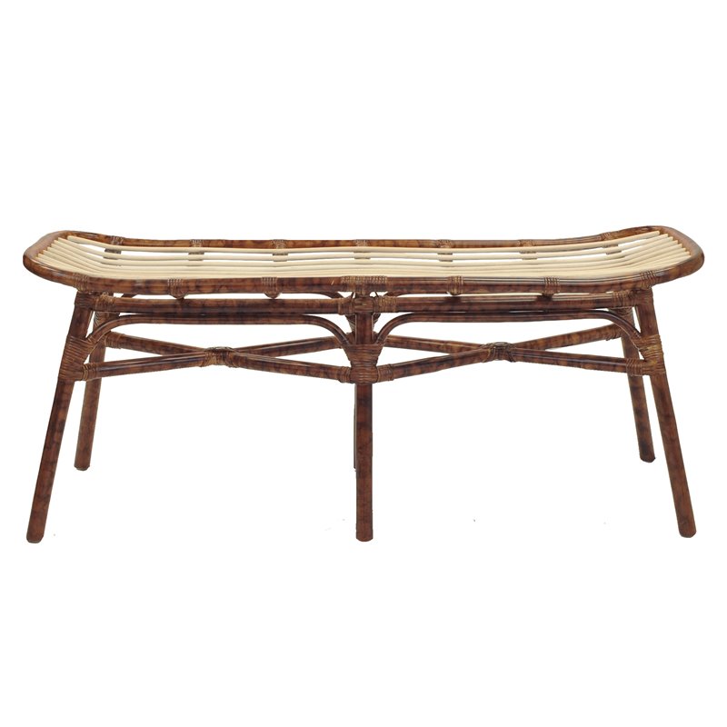 Maklaine Modern Rattan Bench with Curving Seat in Marble Brown