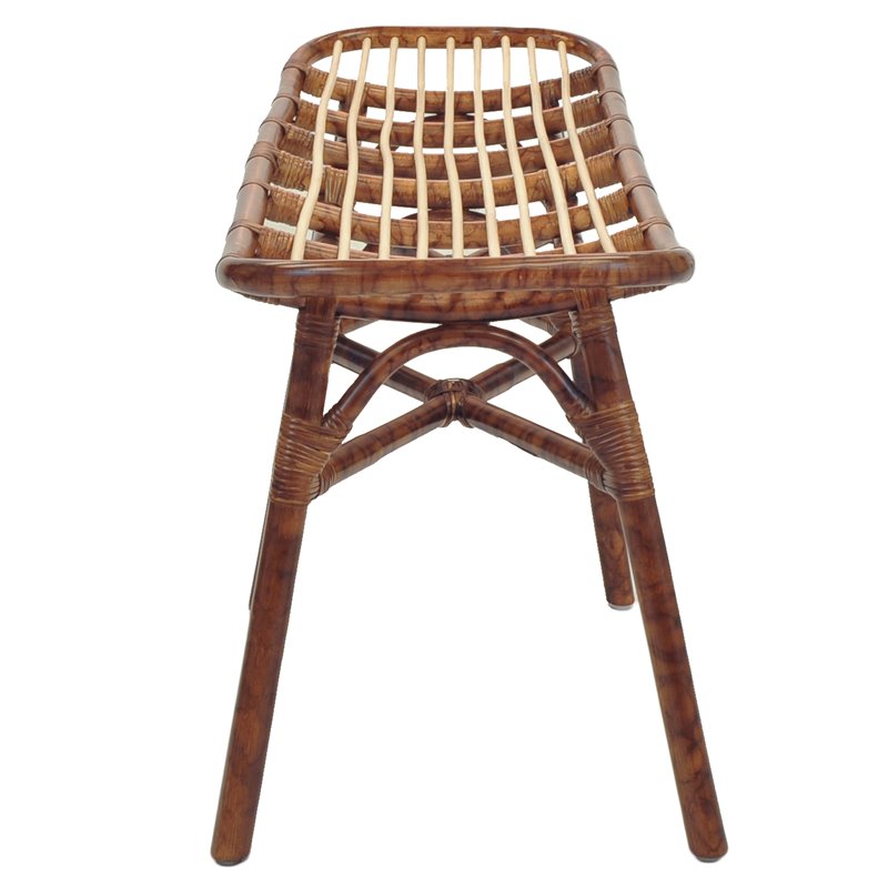 Maklaine Modern Rattan Bench with Curving Seat in Marble Brown