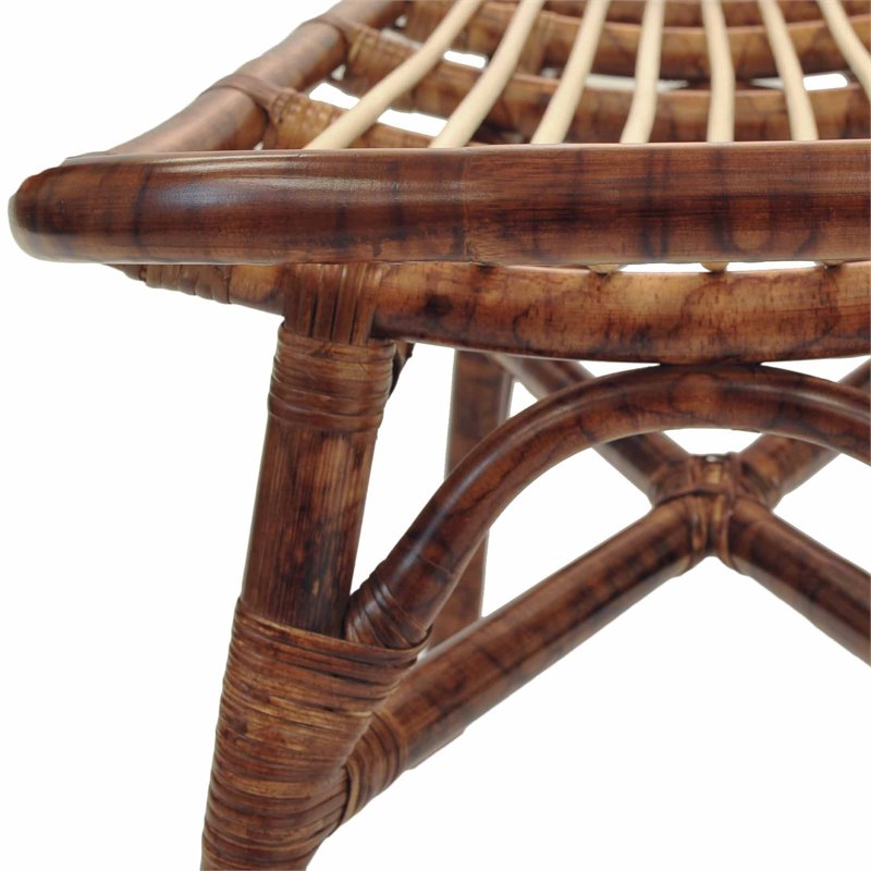 Maklaine Modern Rattan Bench with Curving Seat in Marble Brown