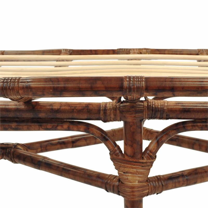Maklaine Modern Rattan Bench with Curving Seat in Marble Brown