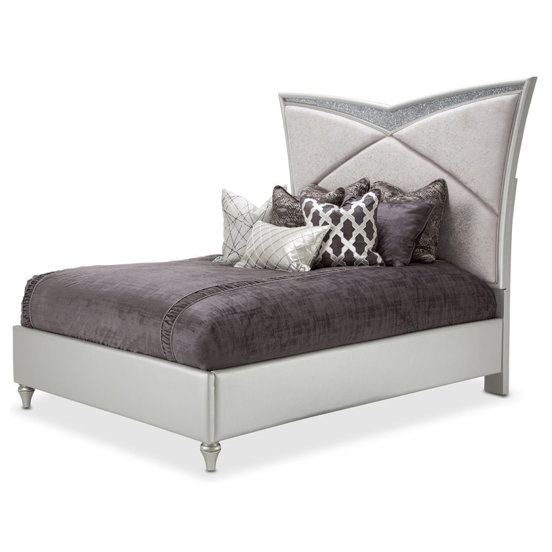 Maklaine Modern Wood/Vinyl Eastern King Upholstered Bed in Dove Gray