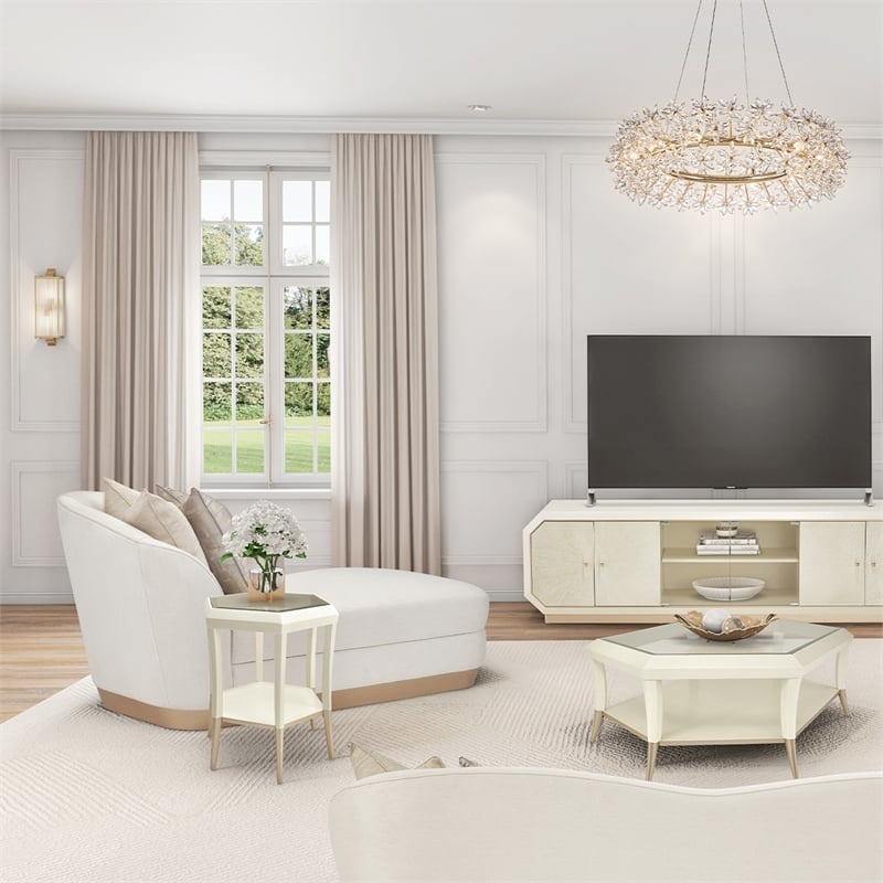 Maklaine Contemporary Fabric & Engineered Wood Chaise Lounger in Icicle Ivory