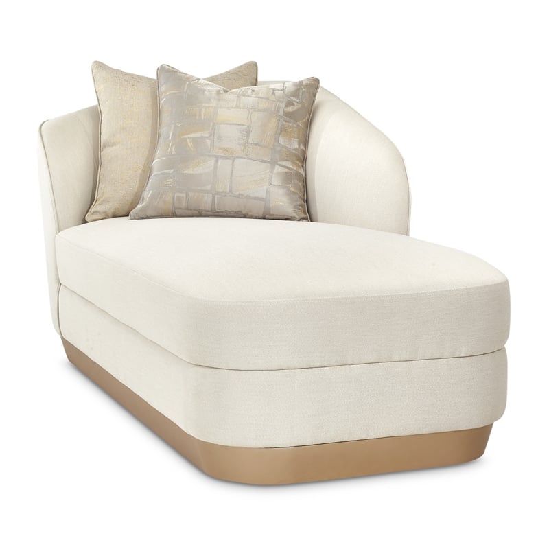 Maklaine Contemporary Fabric & Engineered Wood Chaise Lounger in Icicle Ivory
