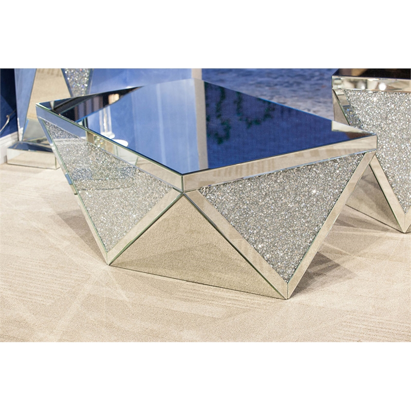 Maklaine Mirrored Glass-encased Crystal Cocktail Table