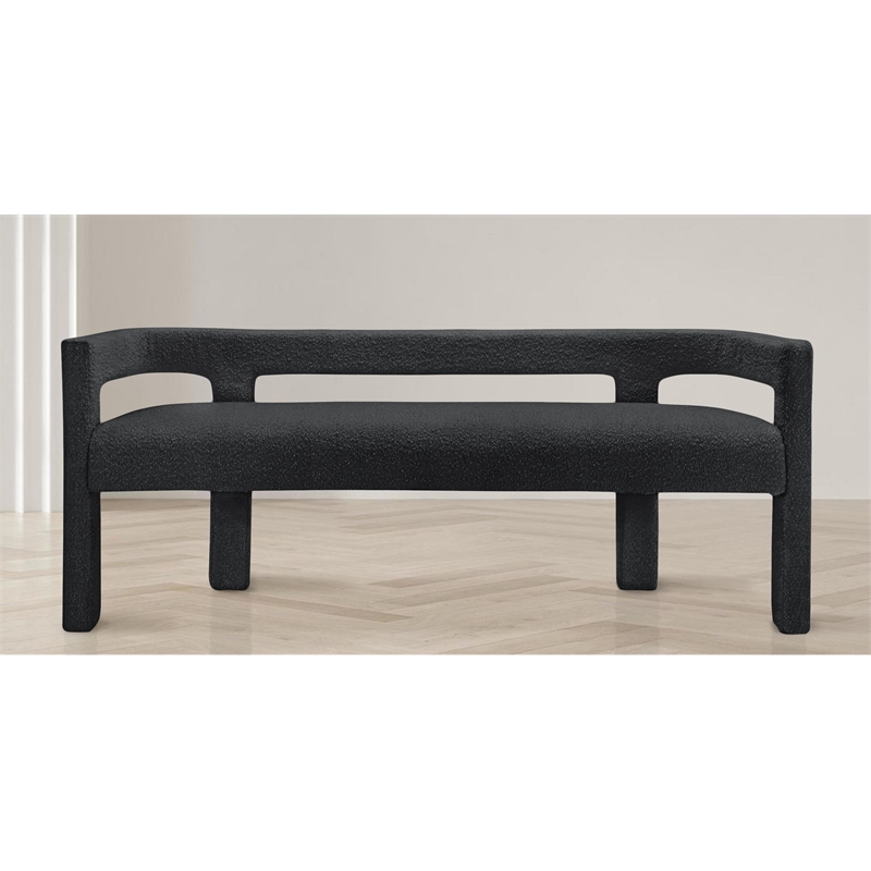 Maklaine Contemporary Rounded Back Black Boucle Fabric Bench