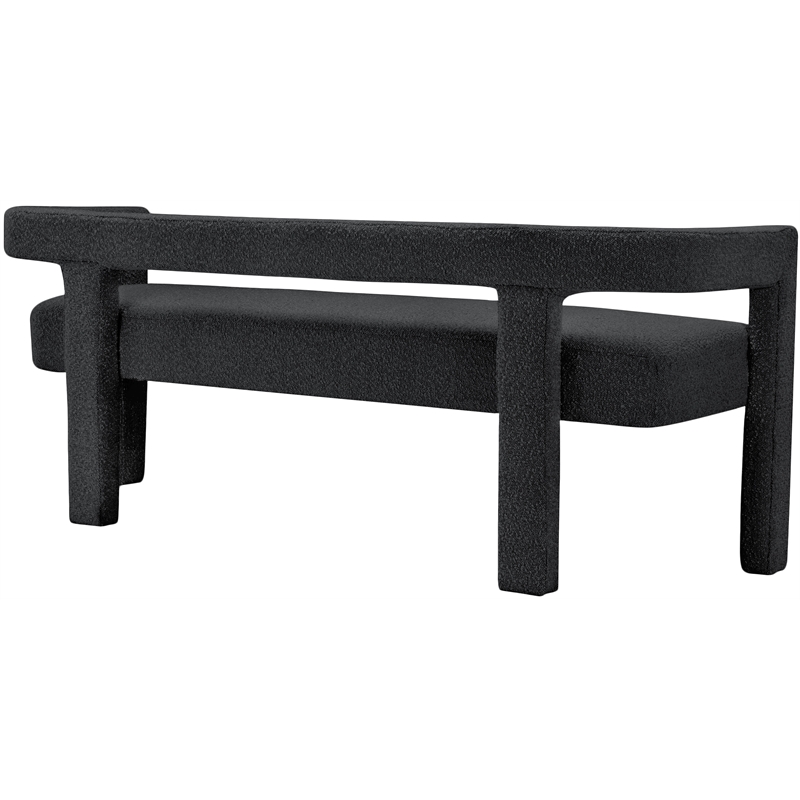 Maklaine Contemporary Rounded Back Black Boucle Fabric Bench