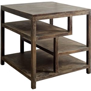 Maklaine 22&quot x 22&quot Square Top Brown Wooden End Table (Set of 2)