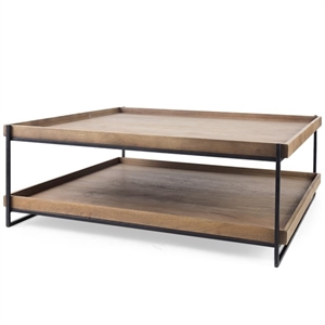 Maklaine 48x46 Rectangular Brown Wood Top Black Coffee Table (Set of 2)