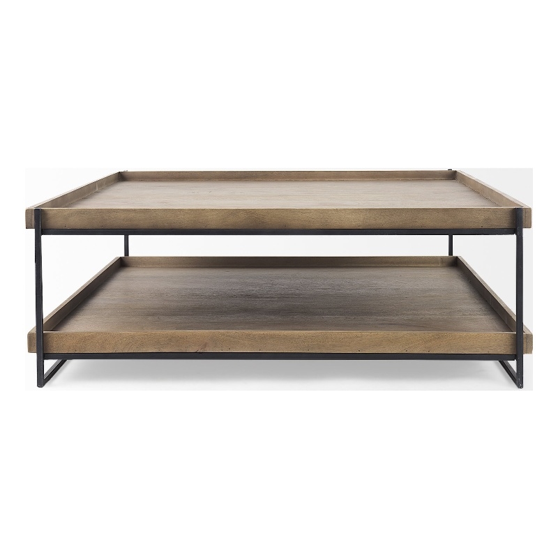 Maklaine 48x46 Rectangular Brown Wood Top Black Coffee Table (Set of 2)