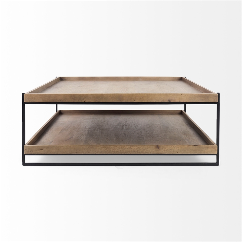 Maklaine 48x46 Rectangular Brown Wood Top Black Coffee Table (Set of 2)