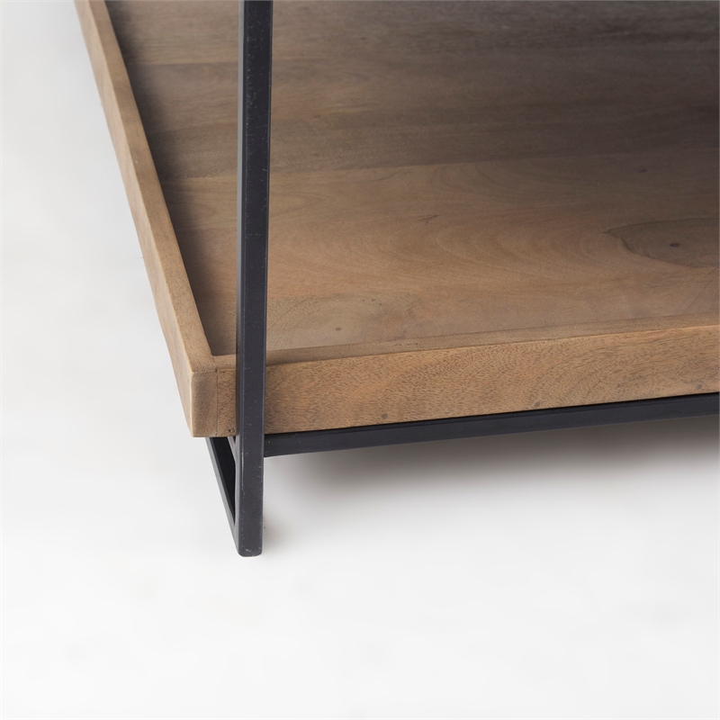 Maklaine 48x46 Rectangular Brown Wood Top Black Coffee Table (Set of 2)