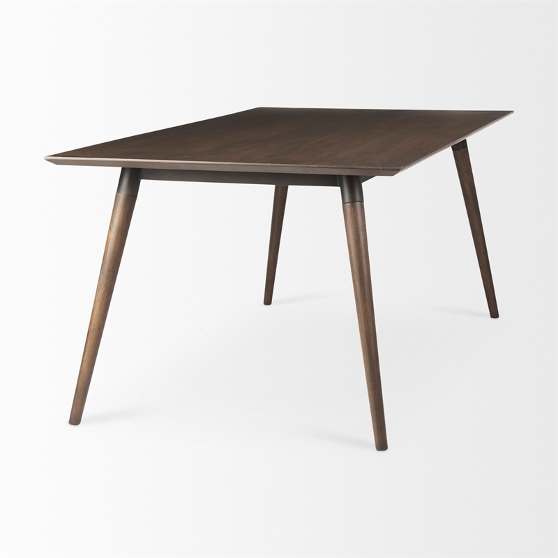 Maklaine Solid Wood and Metal Rectangular Dining Table in Brown