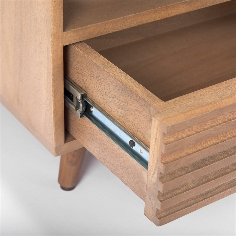 Maklaine Solid Wood and Tempered Glass Top Coffee Table in Light Brown