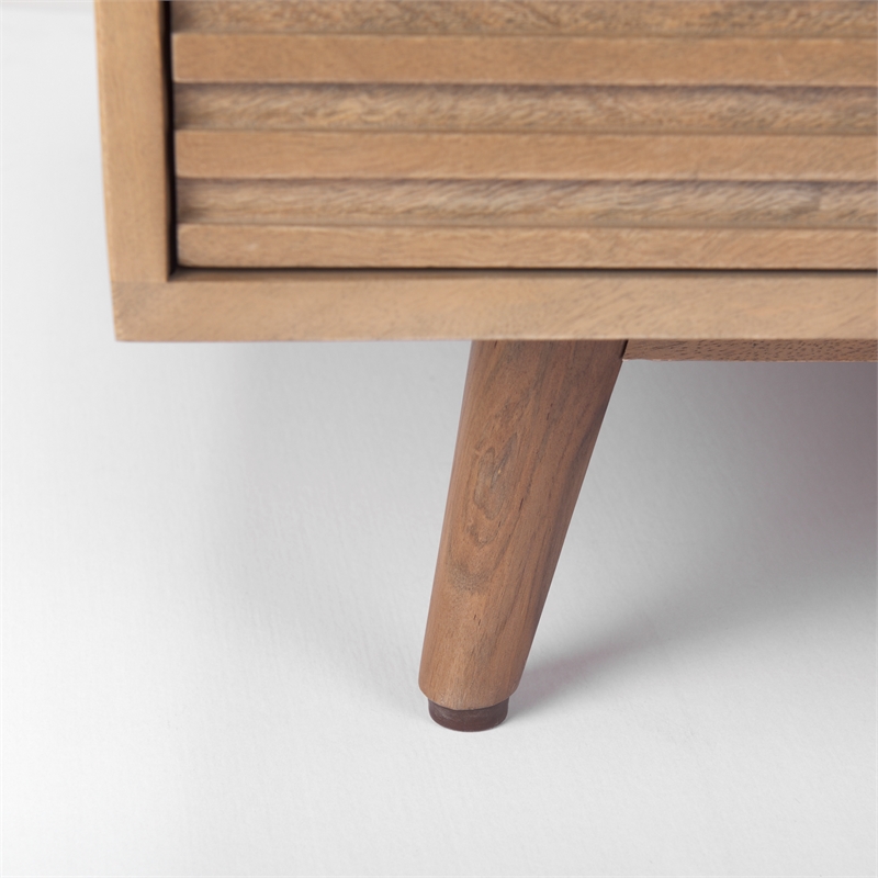 Maklaine Solid Wood and Tempered Glass Top Coffee Table in Light Brown