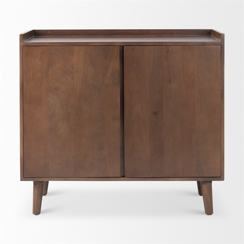 Maklaine Solid Wood 2-Door Tray Top Accent Cabinet in Medium Brown