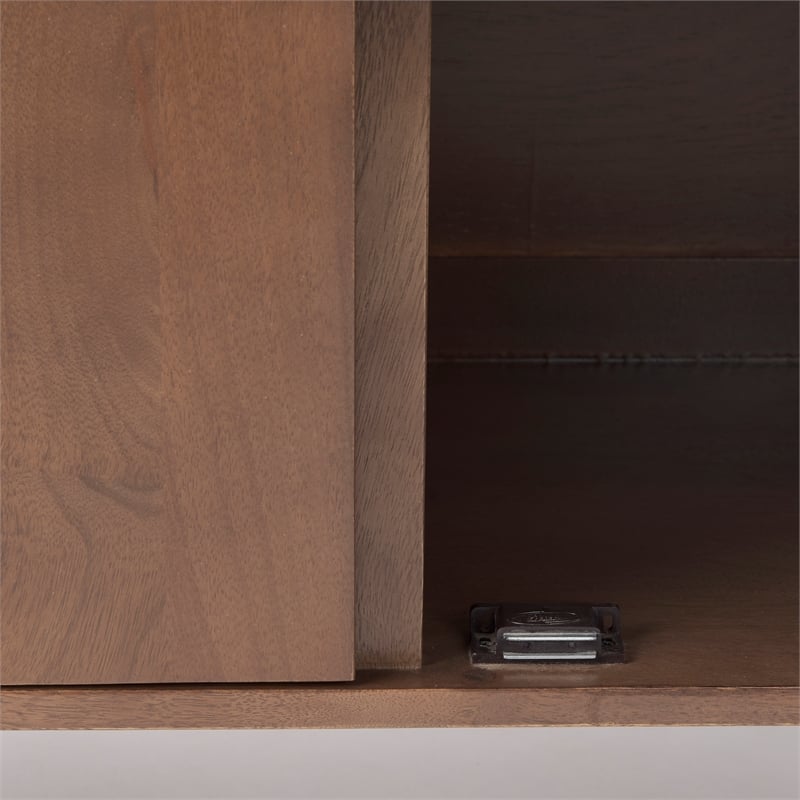 Maklaine Solid Wood 2-Door Tray Top Accent Cabinet in Medium Brown