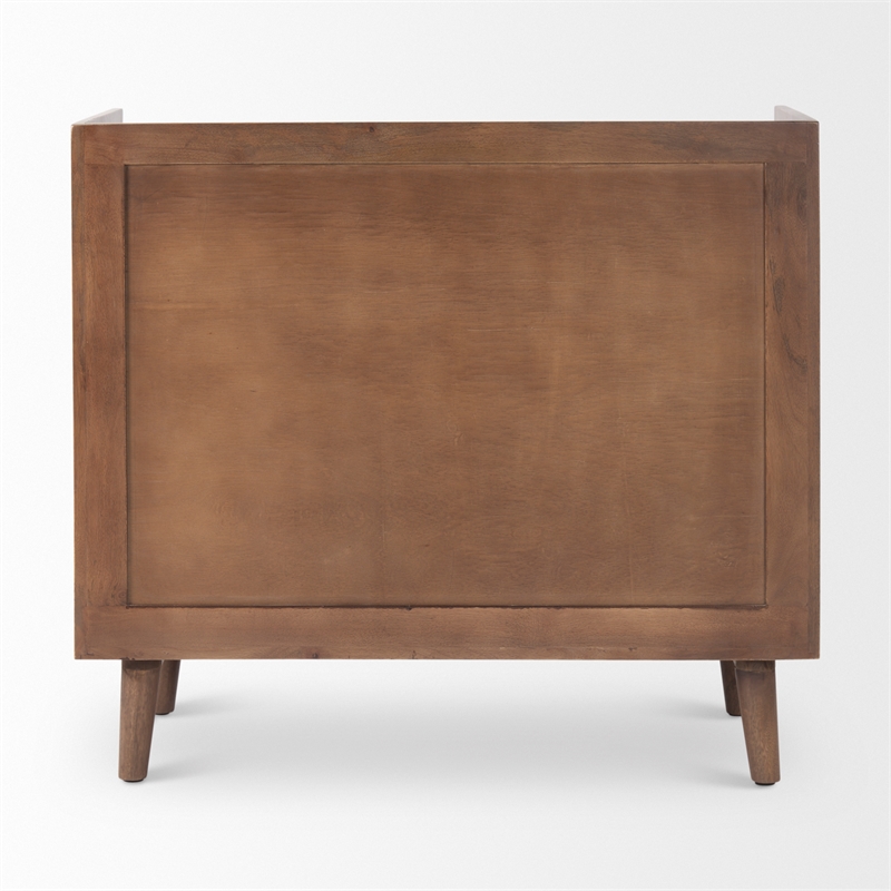 Maklaine Solid Wood 2-Door Tray Top Accent Cabinet in Medium Brown