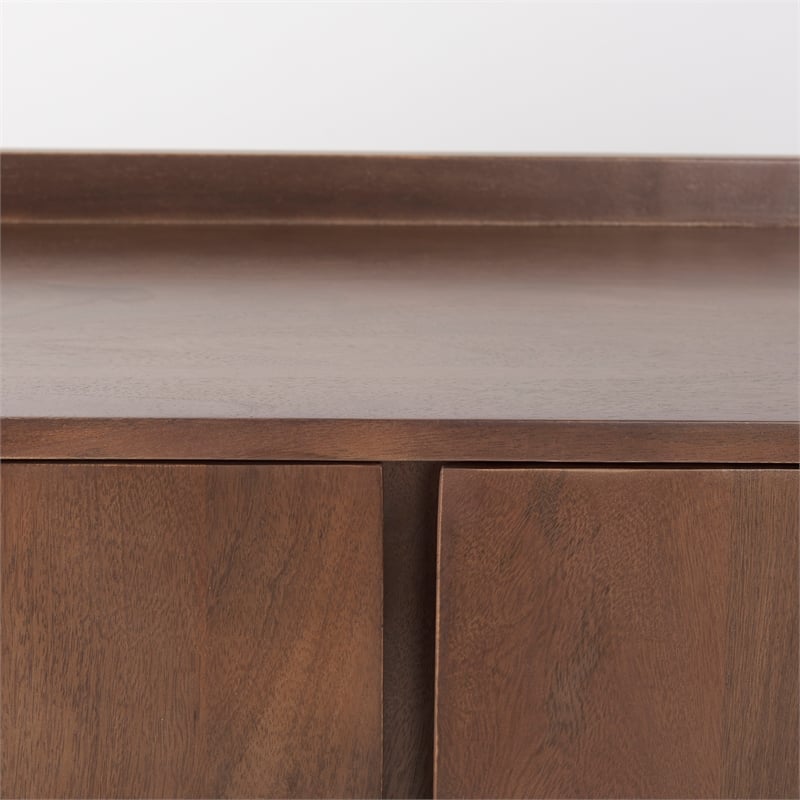 Maklaine Solid Wood 2-Door Tray Top Accent Cabinet in Medium Brown