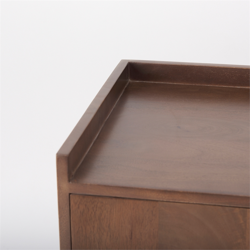 Maklaine Solid Wood 2-Door Tray Top Accent Cabinet in Medium Brown