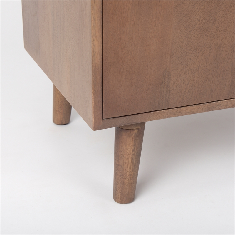Maklaine Solid Wood 2-Door Tray Top Accent Cabinet in Medium Brown