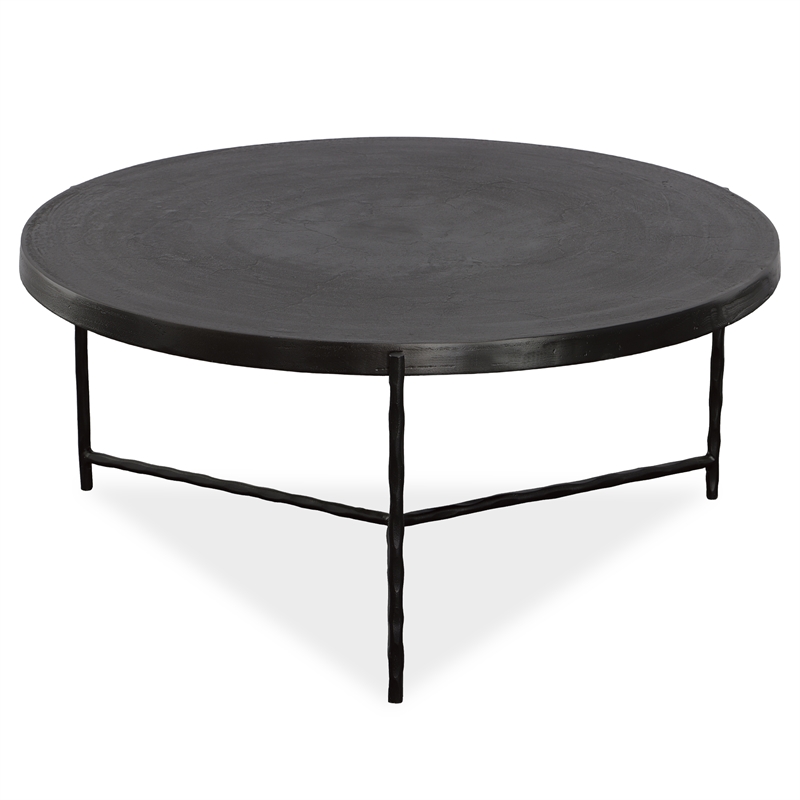 Maklaine Round Top Modern Aluminum Coffee Table in Black Finish