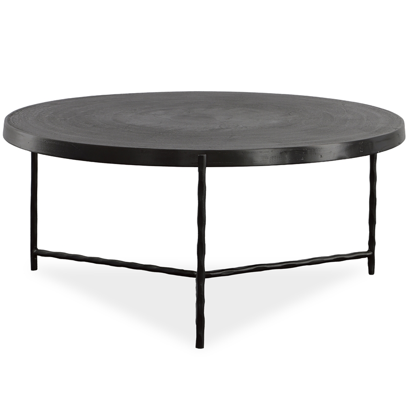 Maklaine Round Top Modern Aluminum Coffee Table in Black Finish