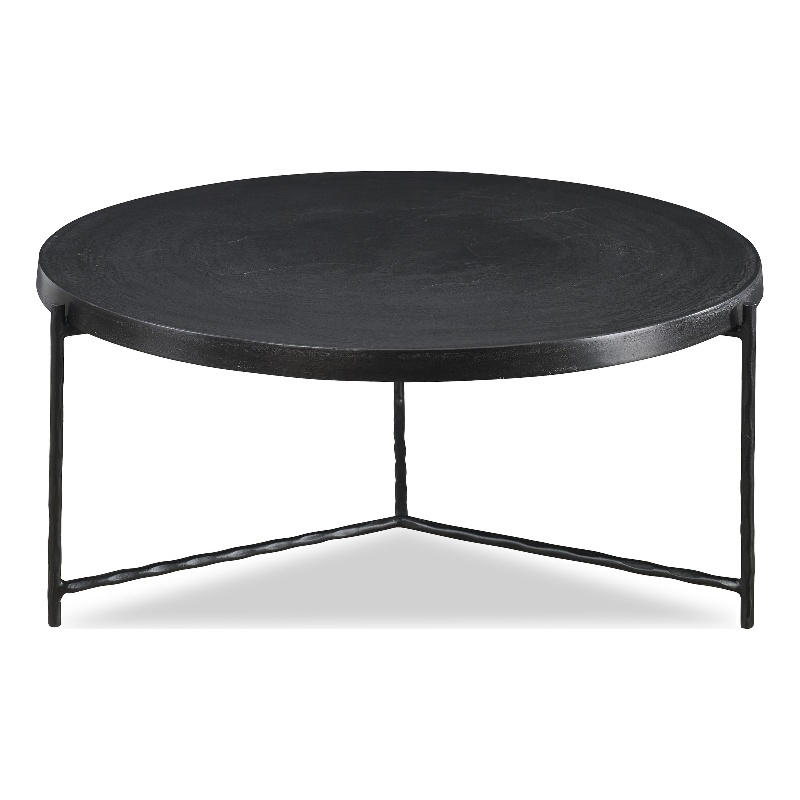 Maklaine Round Top Modern Aluminum Coffee Table in Black Finish