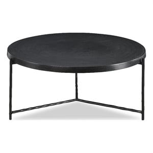 Maklaine Round Top Modern Aluminum Coffee Table in Black Finish