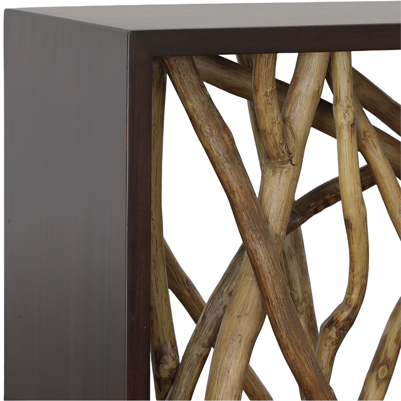 Maklaine Transitional Wood Console Table in Natural / Walnut Finish