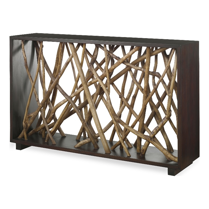 Maklaine Transitional Wood Console Table in Natural / Walnut Finish