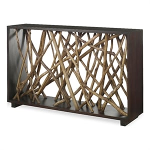 Maklaine Transitional Wood Console Table in Natural / Walnut Finish