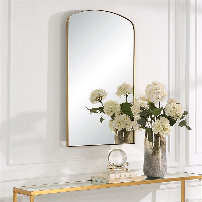 Maklaine Arch Floating Transitional Stainless Steel Mirror in Brass