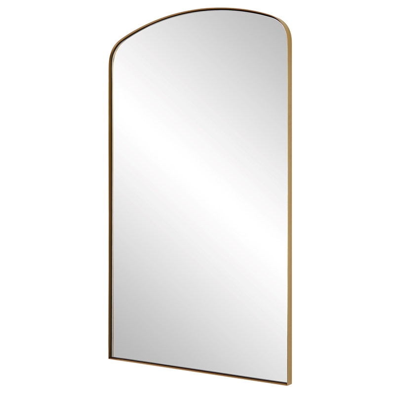 Maklaine Arch Floating Transitional Stainless Steel Mirror in Brass