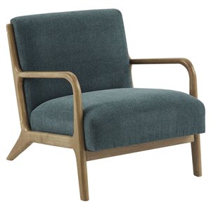 Maklaine 29&quot Fabric and Solid Wood Lounge Chair in Blue/Natural
