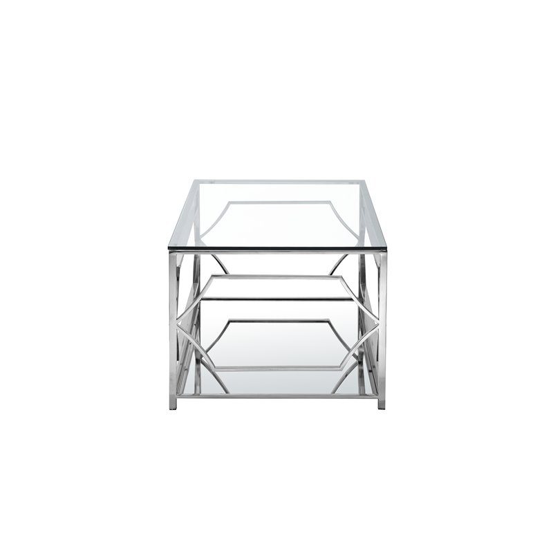 Maklaine Metal Rectangle Coffee Table with Glass in Silver Finish