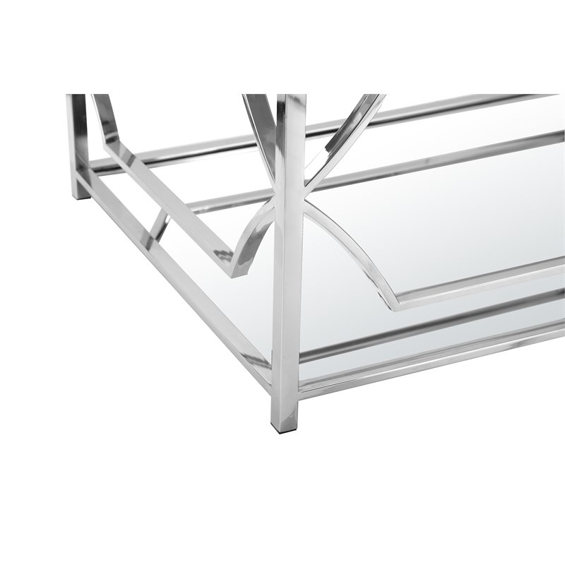 Maklaine Metal Rectangle Coffee Table with Glass in Silver Finish