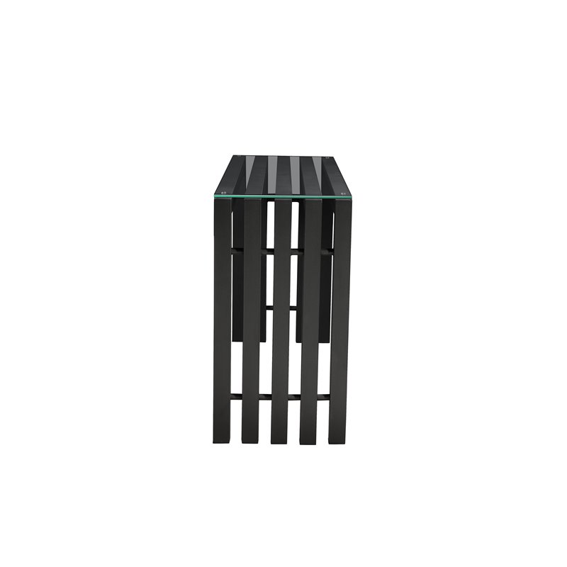 Maklaine Modern Metal & Tempered Glass Console Table in Black