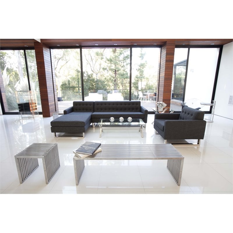 Maklaine Rectangular Modern Brushed Steel Metal Bench in Silver