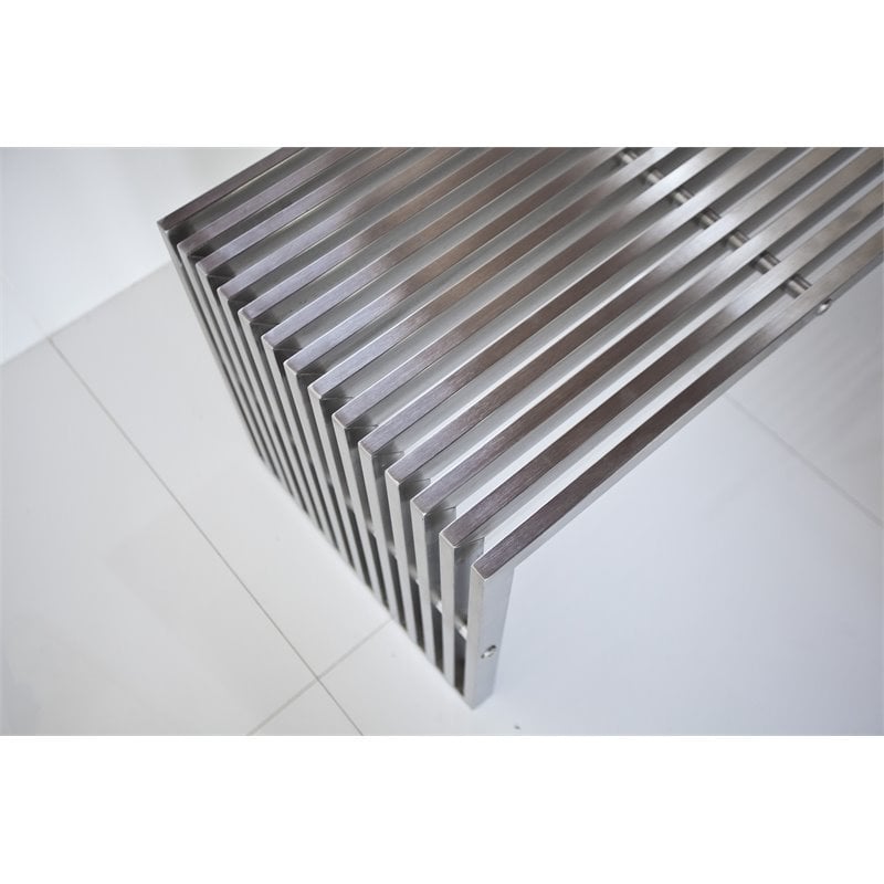 Maklaine Rectangular Modern Brushed Steel Metal Bench in Silver