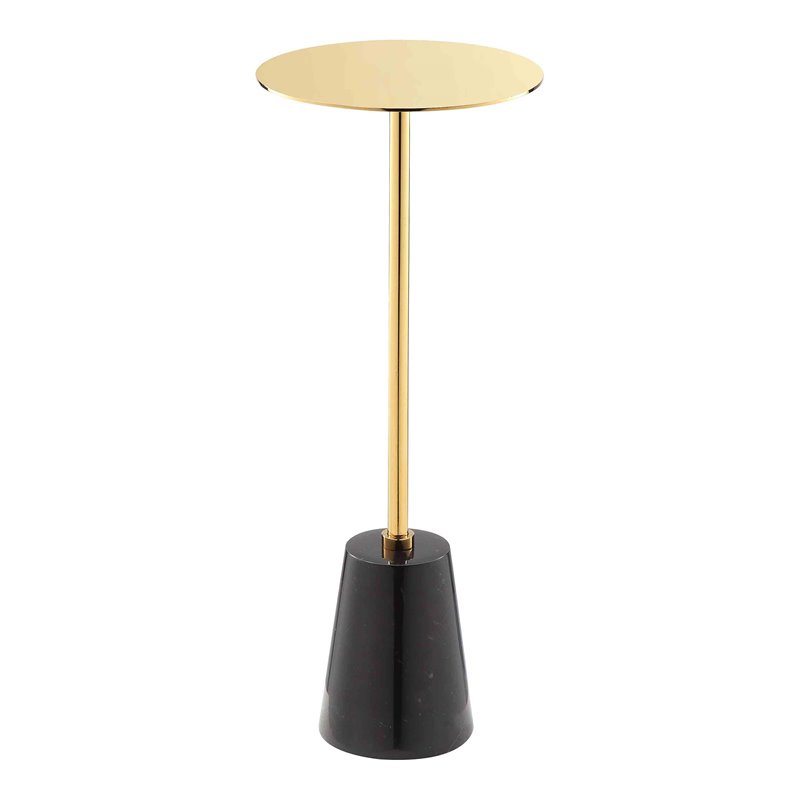 Maklaine Modern Genuine Marble & Steel Side Table in Black/Gold