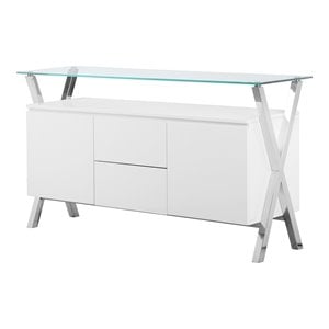 Maklaine Modern Wood Veneer & High Polished Steel Buffet in White
