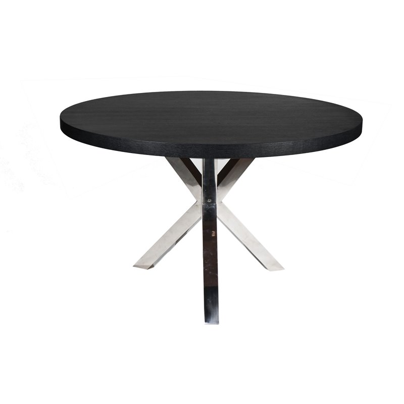 Maklaine Modern Wood Veneer & High Polished Steel Dining Table in Black