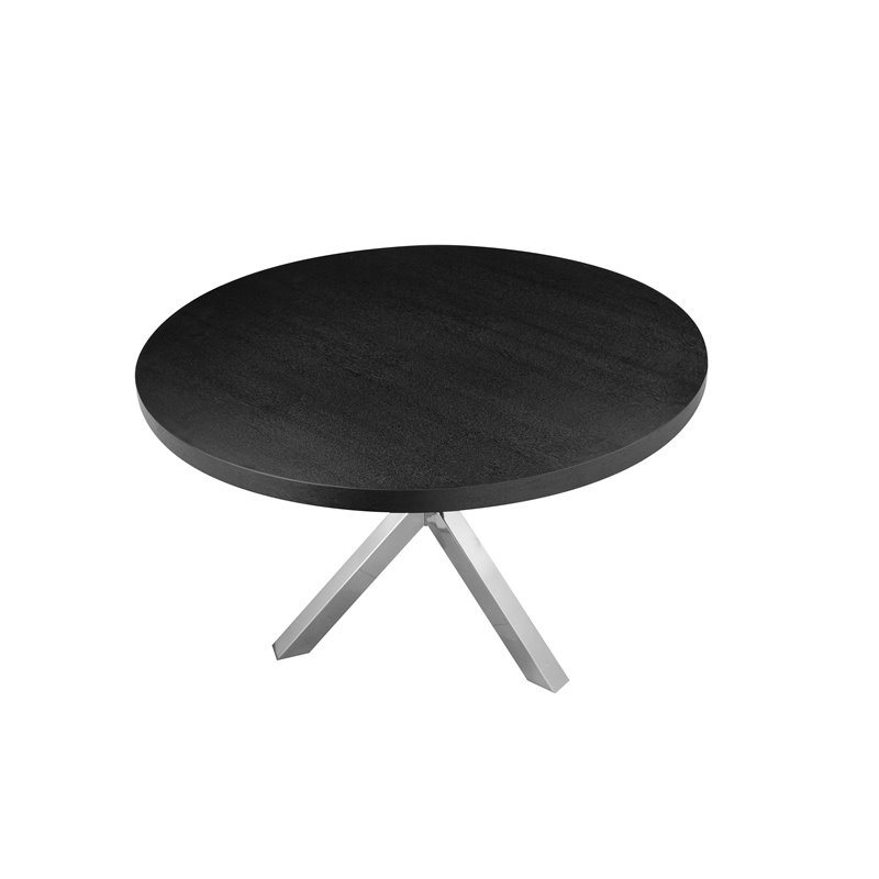 Maklaine Modern Wood Veneer & High Polished Steel Dining Table in Black