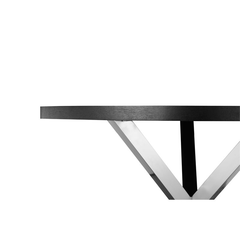 Maklaine Modern Wood Veneer & High Polished Steel Dining Table in Black