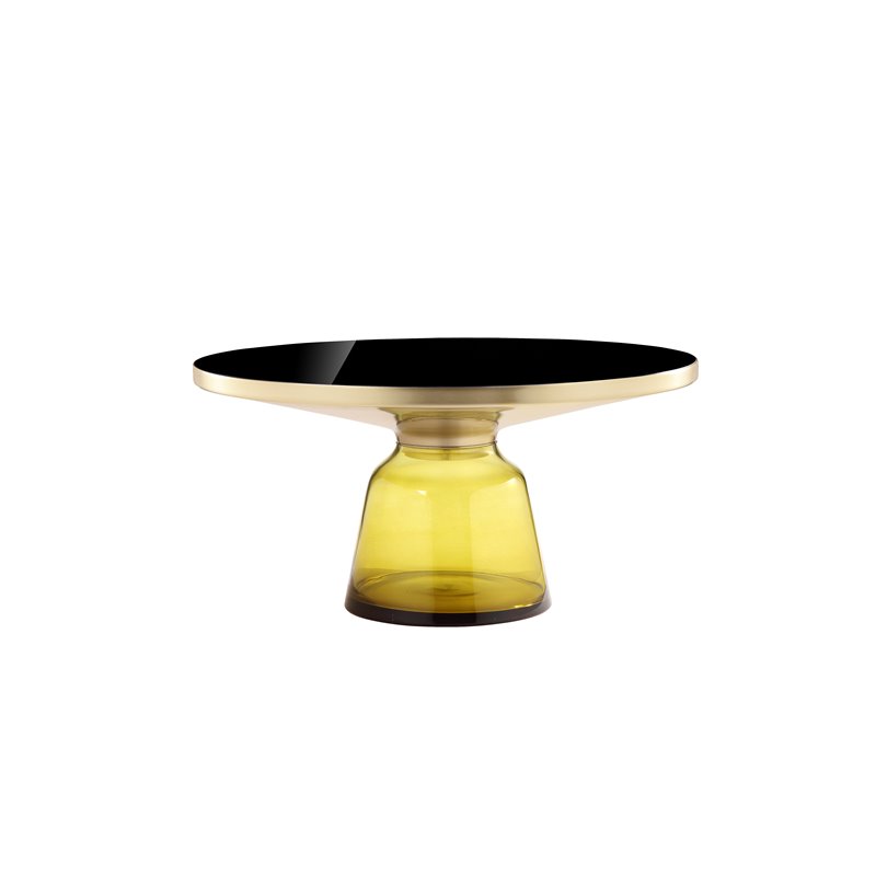 Maklaine Modern Glass Coffee Table in Gold and Yellow Finish