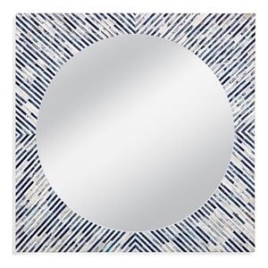 Maklaine Modern / Contemporary Sunburst Bone Wall Mirror in Blue Resin and Bone