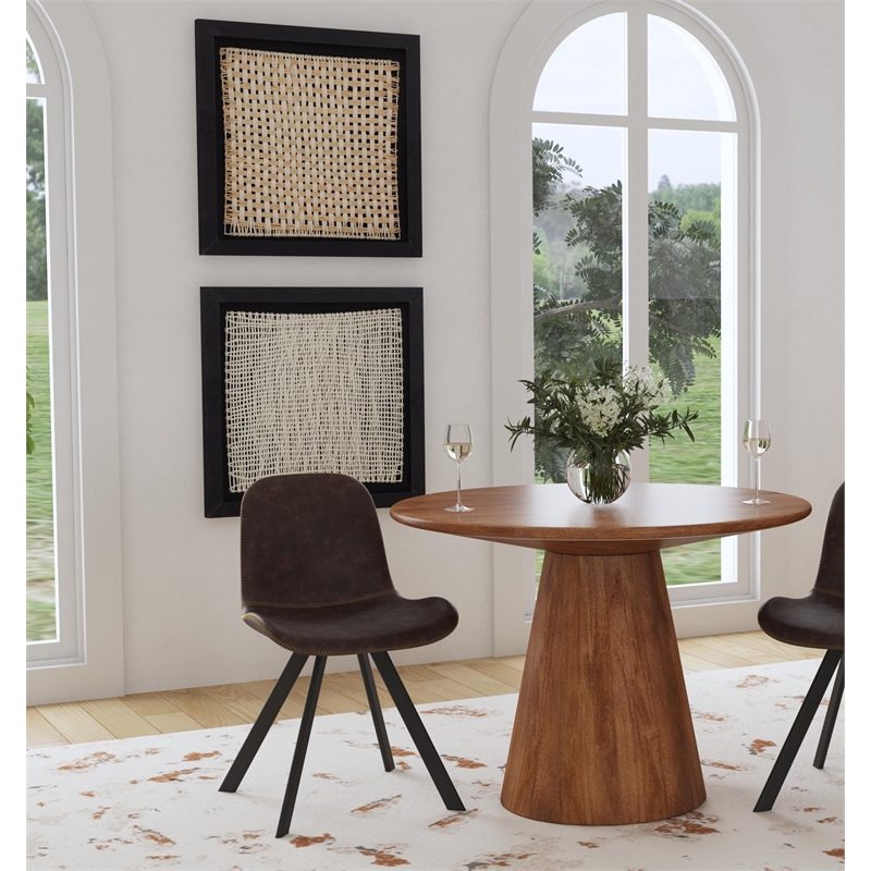 Maklaine Modern / Contemporary Brown Round Dining Table in Mango Wood and Resin