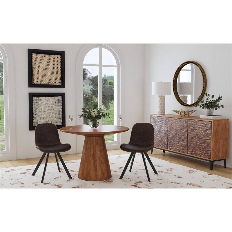 Maklaine Modern / Contemporary Brown Round Dining Table in Mango Wood and Resin